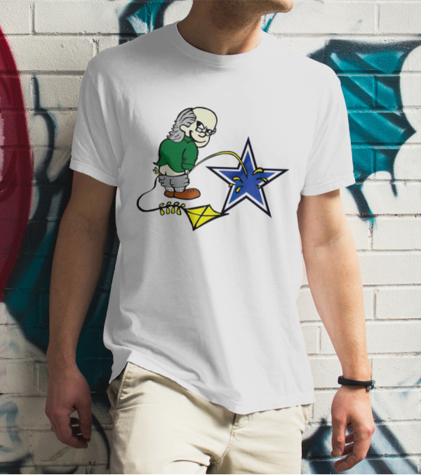 Ben Franklin With Kite Whizzing On Blue Cowboy Star T-Shirt