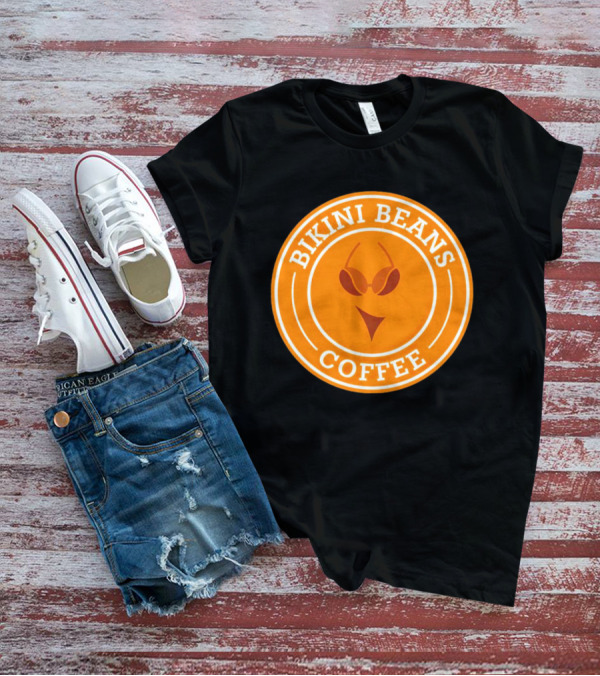 Bikini Beans Coffee Circular Logo With Sunglasses And Orange Background T-Shirt