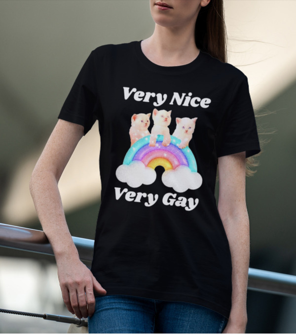 Very Nice Very Gay Cats On Rainbow T-Shirt