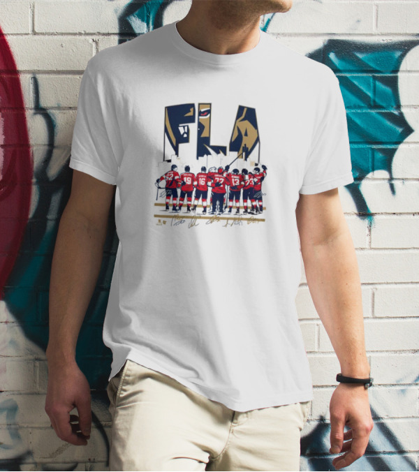 Florida Panthers FLA Team Player Signatures And Hockey T-Shirt