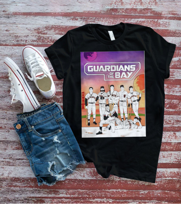 Guardians Of The Bay San Francisco Giants Baseball Players With Golden Gate Bridge And Sunset Background T-Shirt