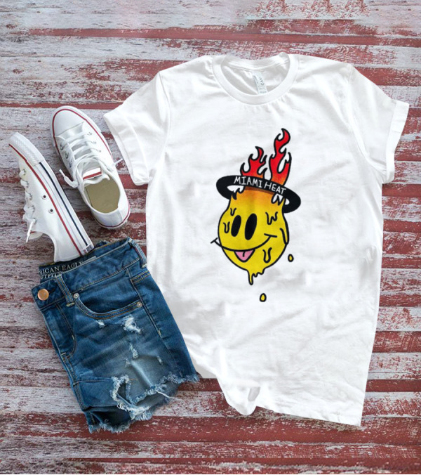 Miami Heat Flaming Melting Smiley Basketball T-Shirt