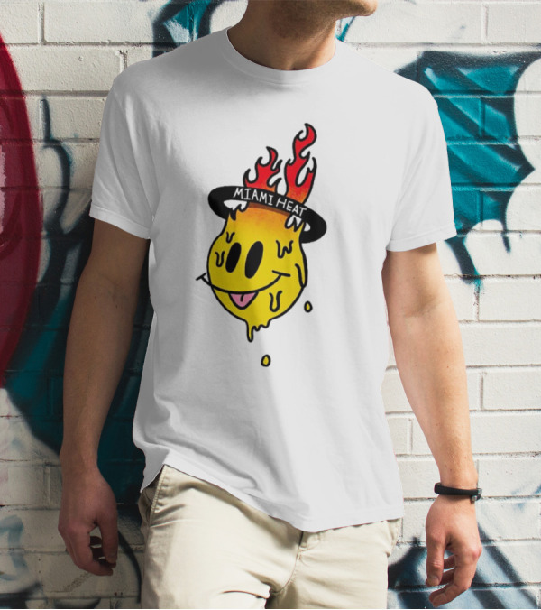 Miami Heat Flaming Melting Smiley Basketball T-Shirt
