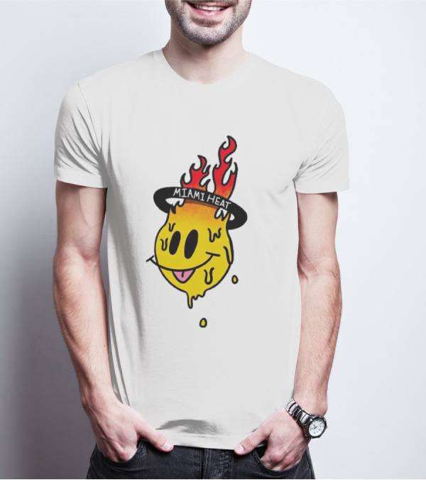 Miami Heat Flaming Melting Smiley Basketball T-Shirt