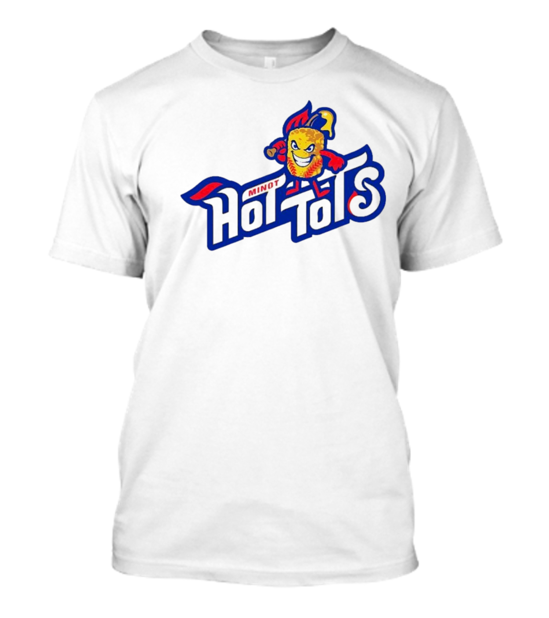 Minot Hot Tots Mascot With Bat And Flame Hat T-Shirt