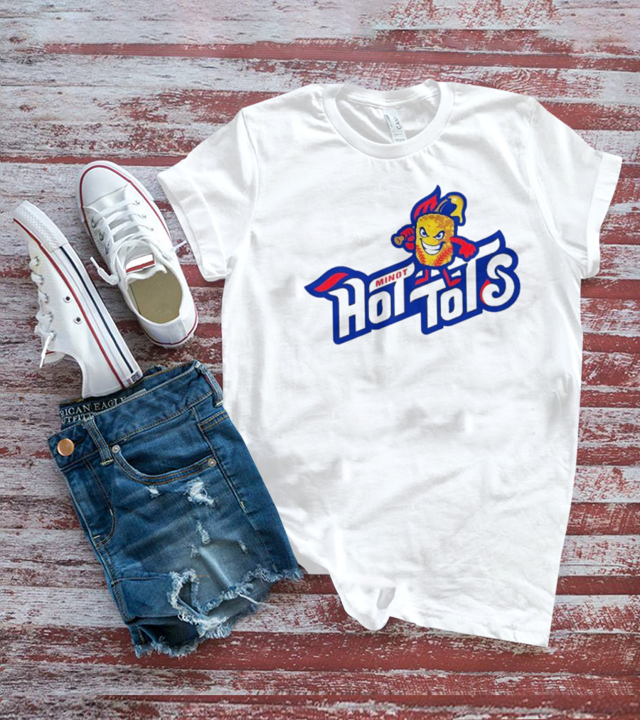 Minot Hot Tots Mascot With Bat And Flame Hat T-Shirt