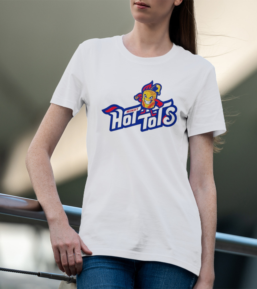 Minot Hot Tots Mascot With Bat And Flame Hat T-Shirt