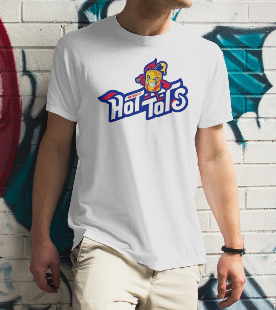 Minot Hot Tots Mascot With Bat And Flame Hat T-Shirt