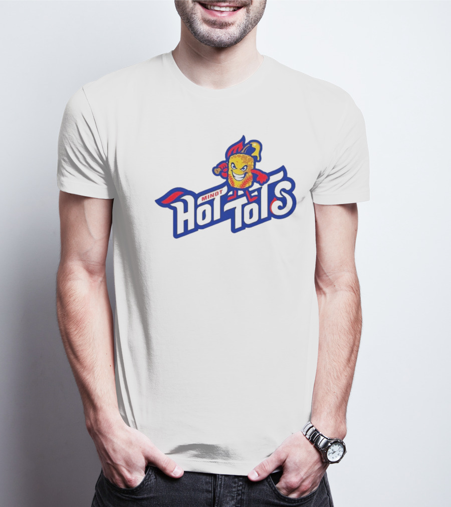 Minot Hot Tots Mascot With Bat And Flame Hat T-Shirt