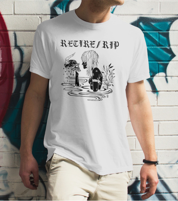 RETIRE RIP Skull Water Scene Dark T-Shirt