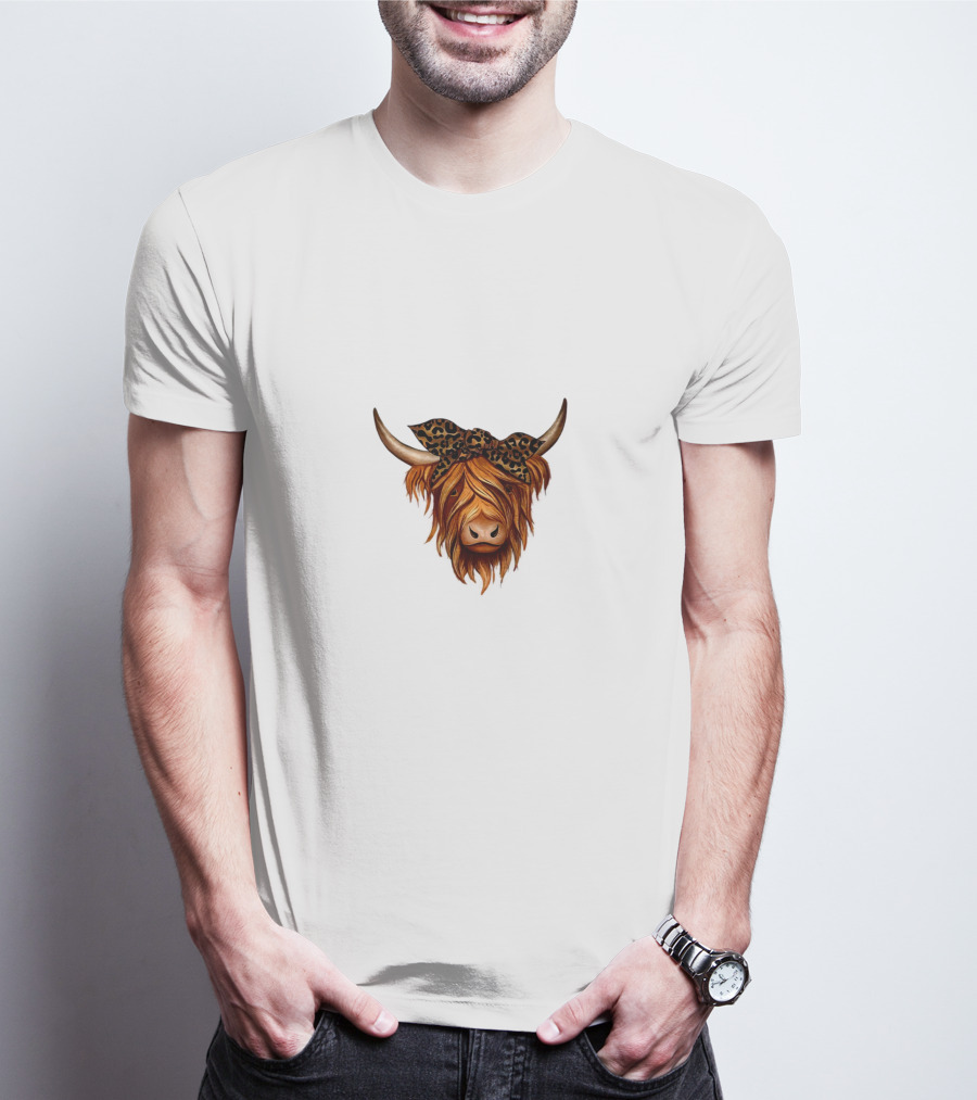 Highland Cattle Leopard Print Bow T-Shirt