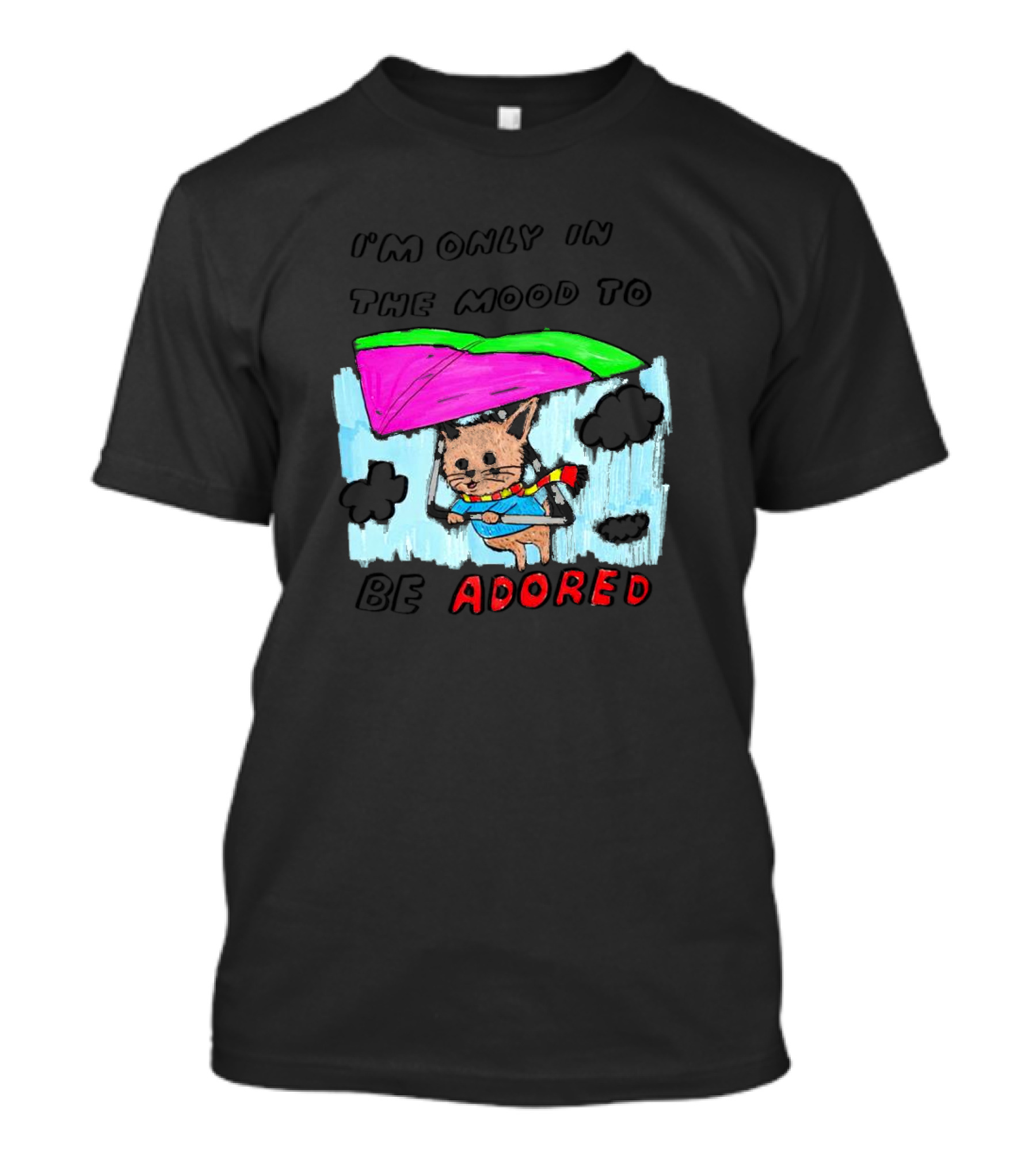 I'm Only In The Mood To Be Adored Cat With Kite And Scarf T-Shirt