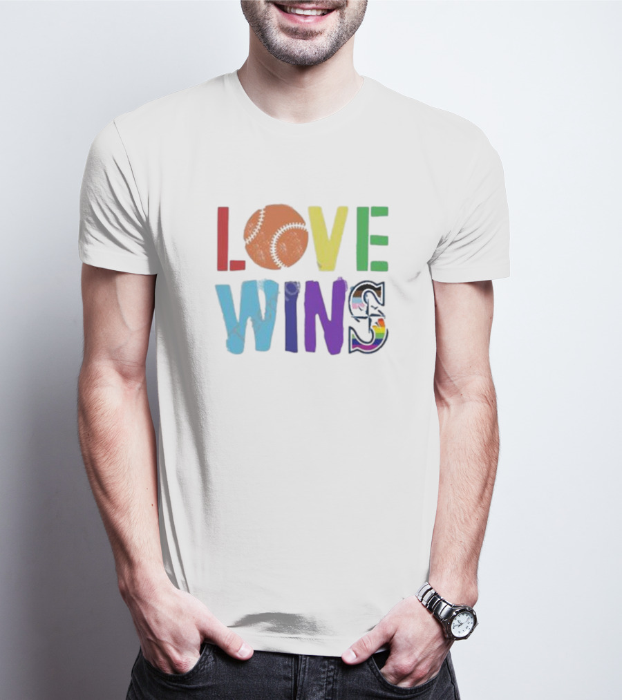 Maverick Love Wins Seattle Mariners Pride Baseball Rainbow T-Shirt