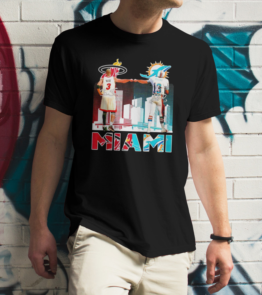 Miami Heat Dwyane Wade And Miami Dolphins Dan Marino Iconic Fist Bump Signatures T-Shirt
