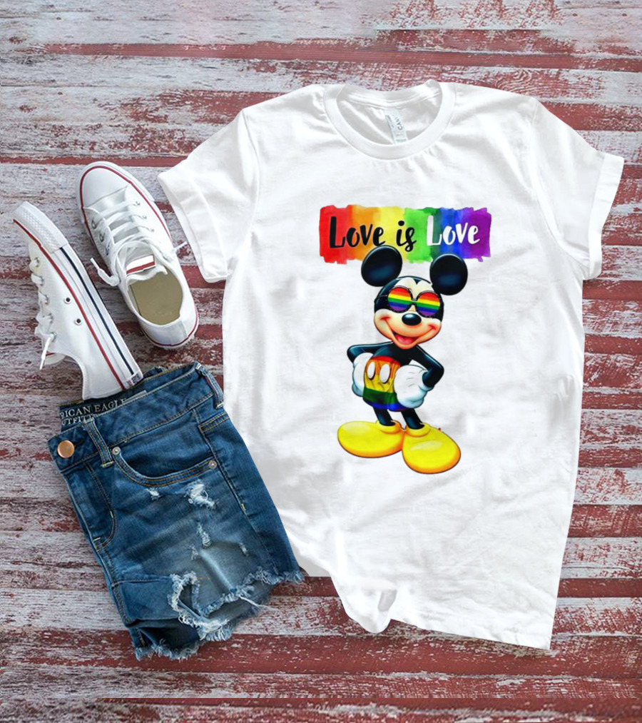 Mickey Mouse Love Is Love Rainbow Happy Pride T-Shirt