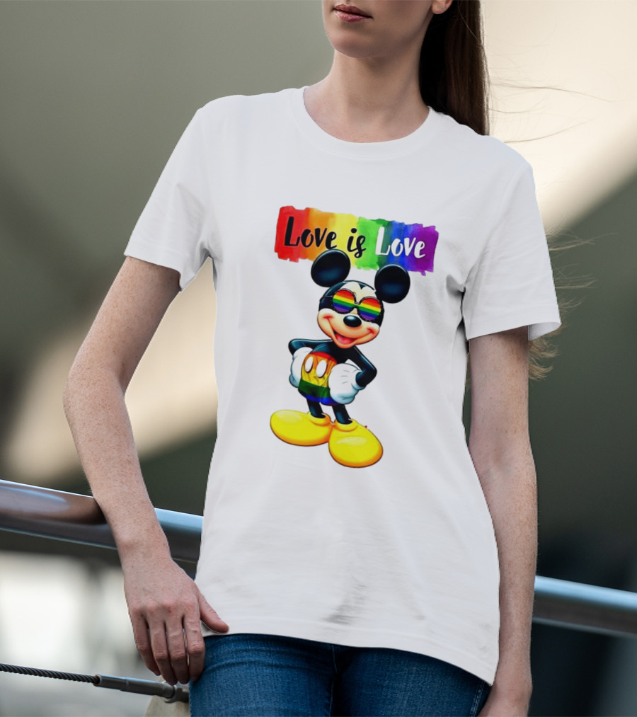 Mickey Mouse Love Is Love Rainbow Happy Pride T-Shirt
