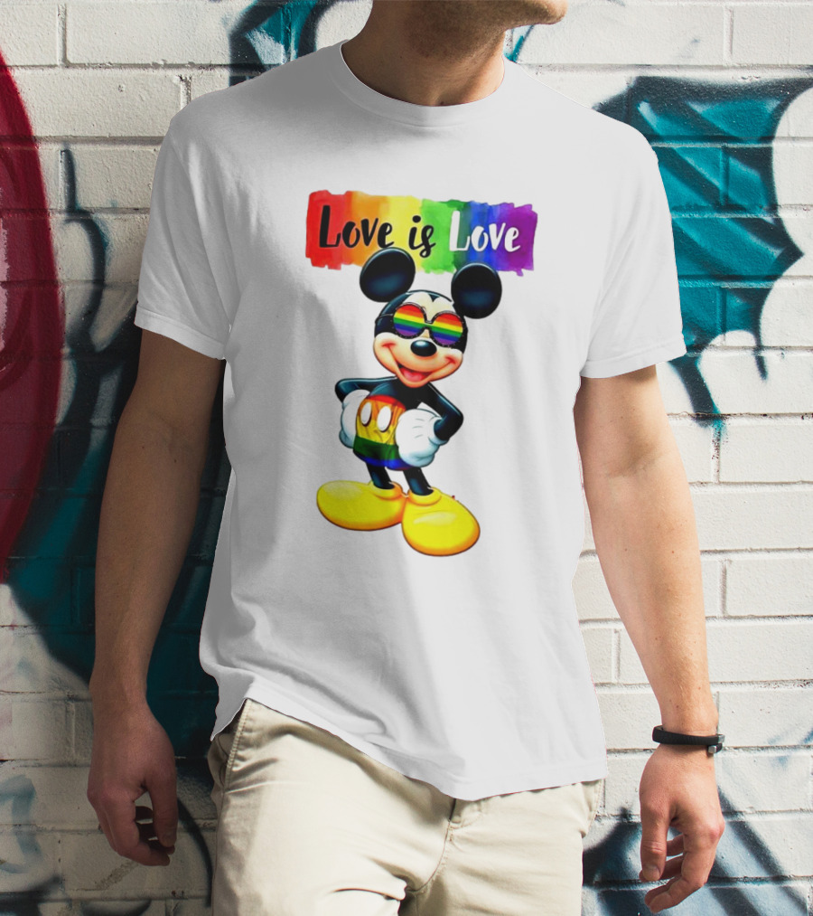 Mickey Mouse Love Is Love Rainbow Happy Pride T-Shirt