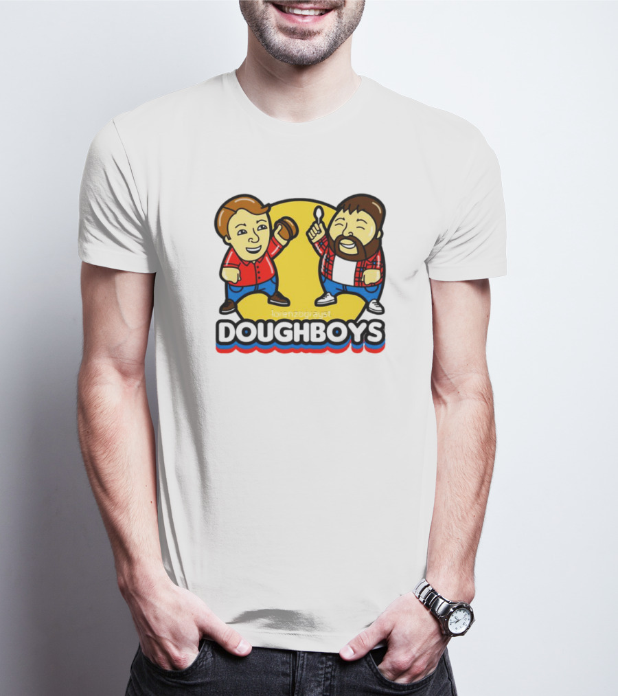 Doughboys Podcast Cartoon Characters Holding Food Items T-Shirt
