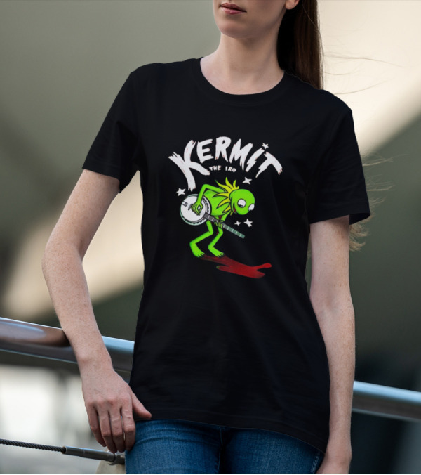Kermit The Frog Playing Banjo With Stars And Red Shadow T-Shirt