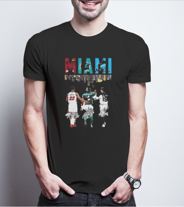 Miami Heat Dolphins Marlins Butler Tagovailoa Rojas Signatures T-Shirt
