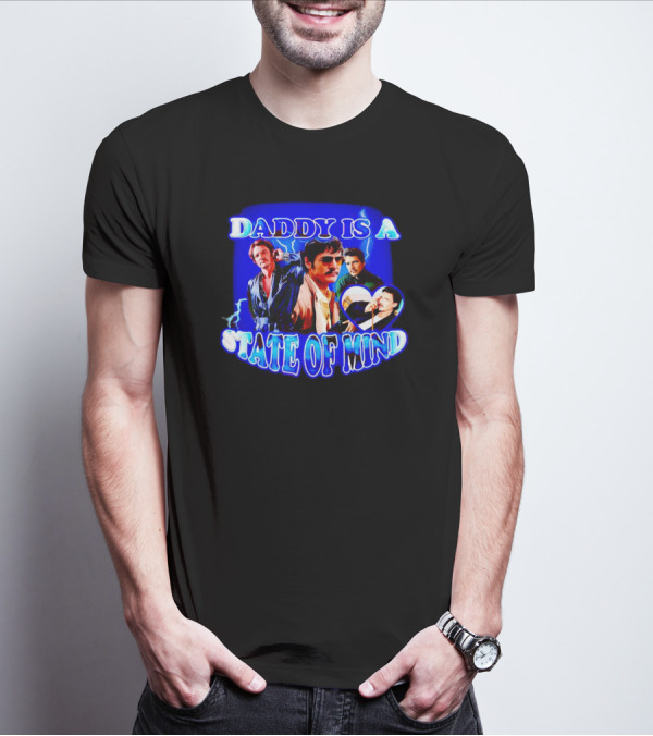 Daddy Is A State Of Mind - Pedro Pascal Collage Blue Neon T-Shirt