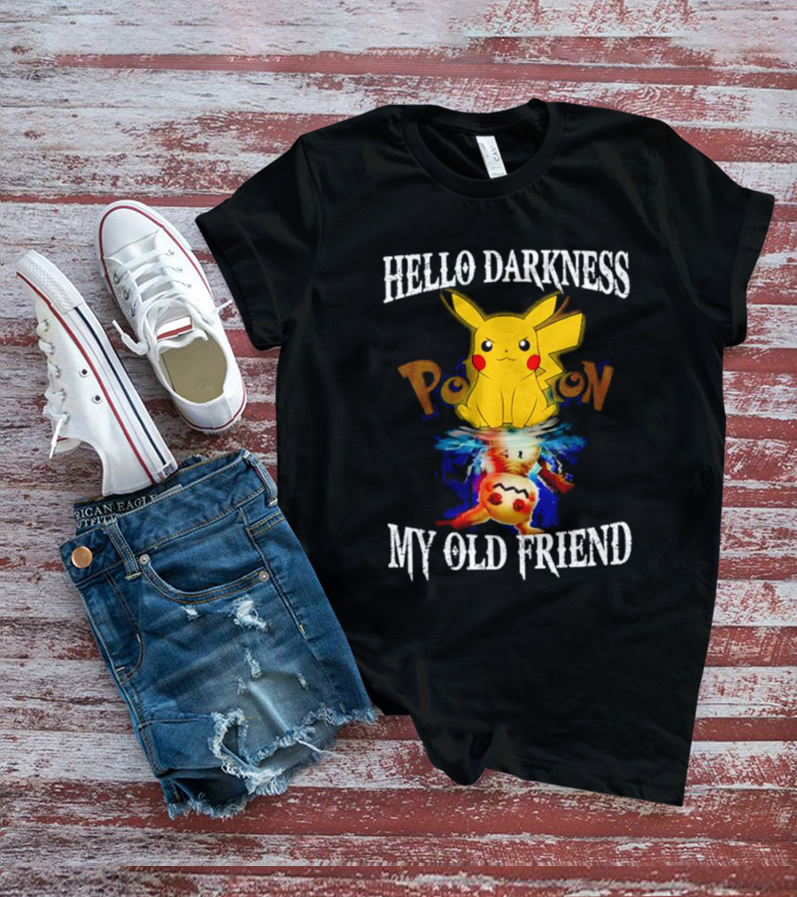 Pikachu Hello Darkness My Old Friend Reflective Mimikyu Pokedex T-Shirt