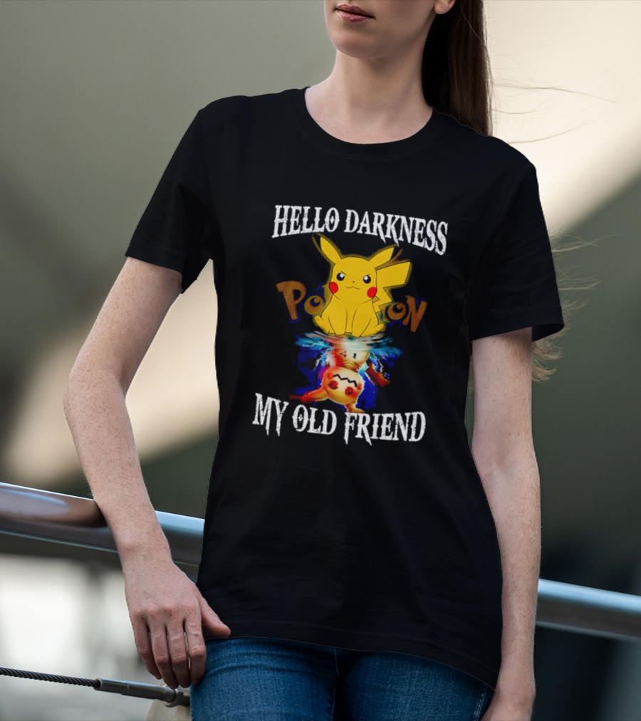 Pikachu Hello Darkness My Old Friend Reflective Mimikyu Pokedex T-Shirt