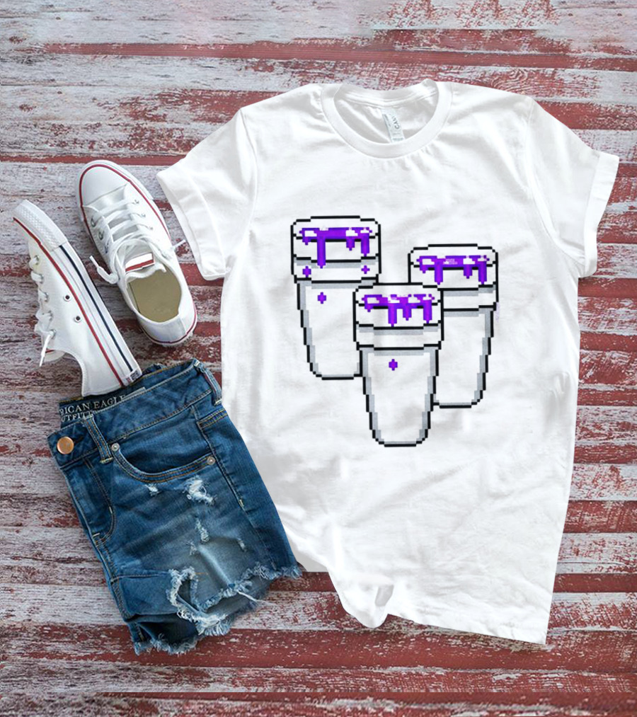 Purple Drank Three Pixelated Cups T-Shirt
