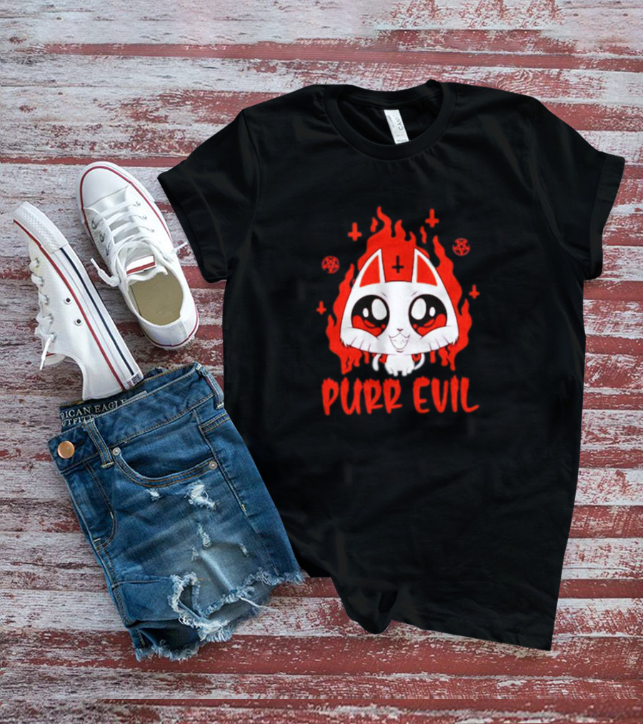 Purr Evil Satan Cat Halloween Flame Pentagram Kawaii T-Shirt