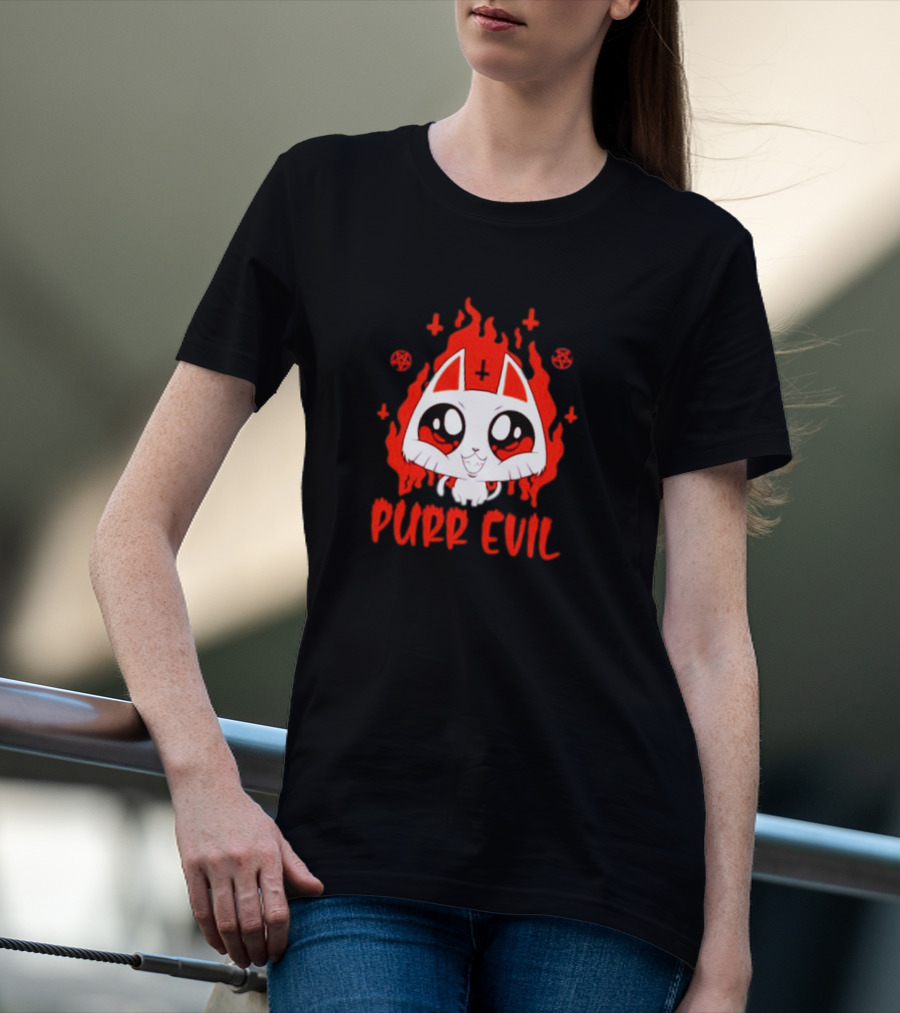 Purr Evil Satan Cat Halloween Flame Pentagram Kawaii T-Shirt