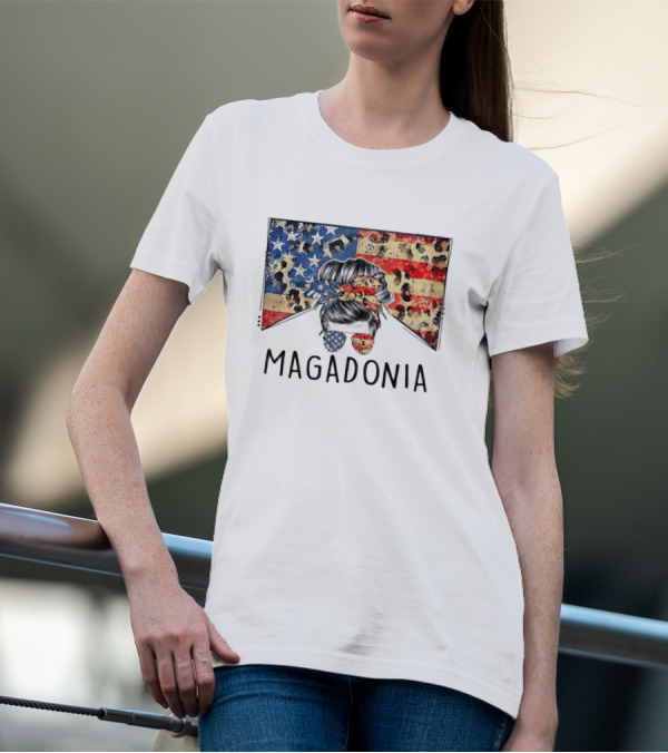 Messy Bun American Flag Magadonia T-Shirt