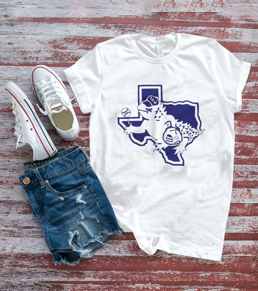 TCU Horned Frog In Texas Outline With Baseball Cap T-Shirt