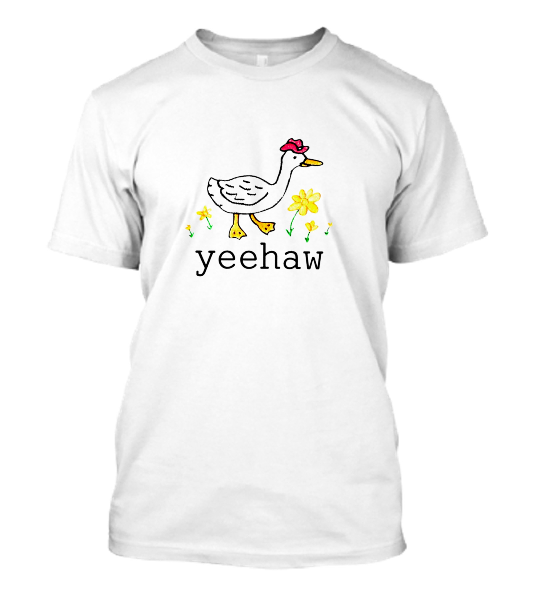 Yeehaw Duck With Yellow Flowers And Red Hat T-Shirt