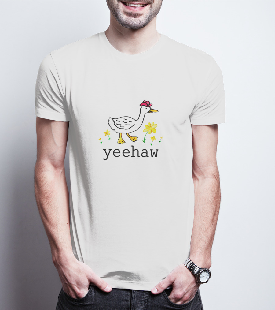 Yeehaw Duck With Yellow Flowers And Red Hat T-Shirt