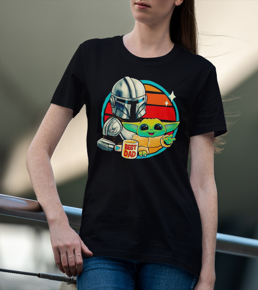 Best Dad Din Djarin With Grogu Vintage Retro Sunset T-Shirt