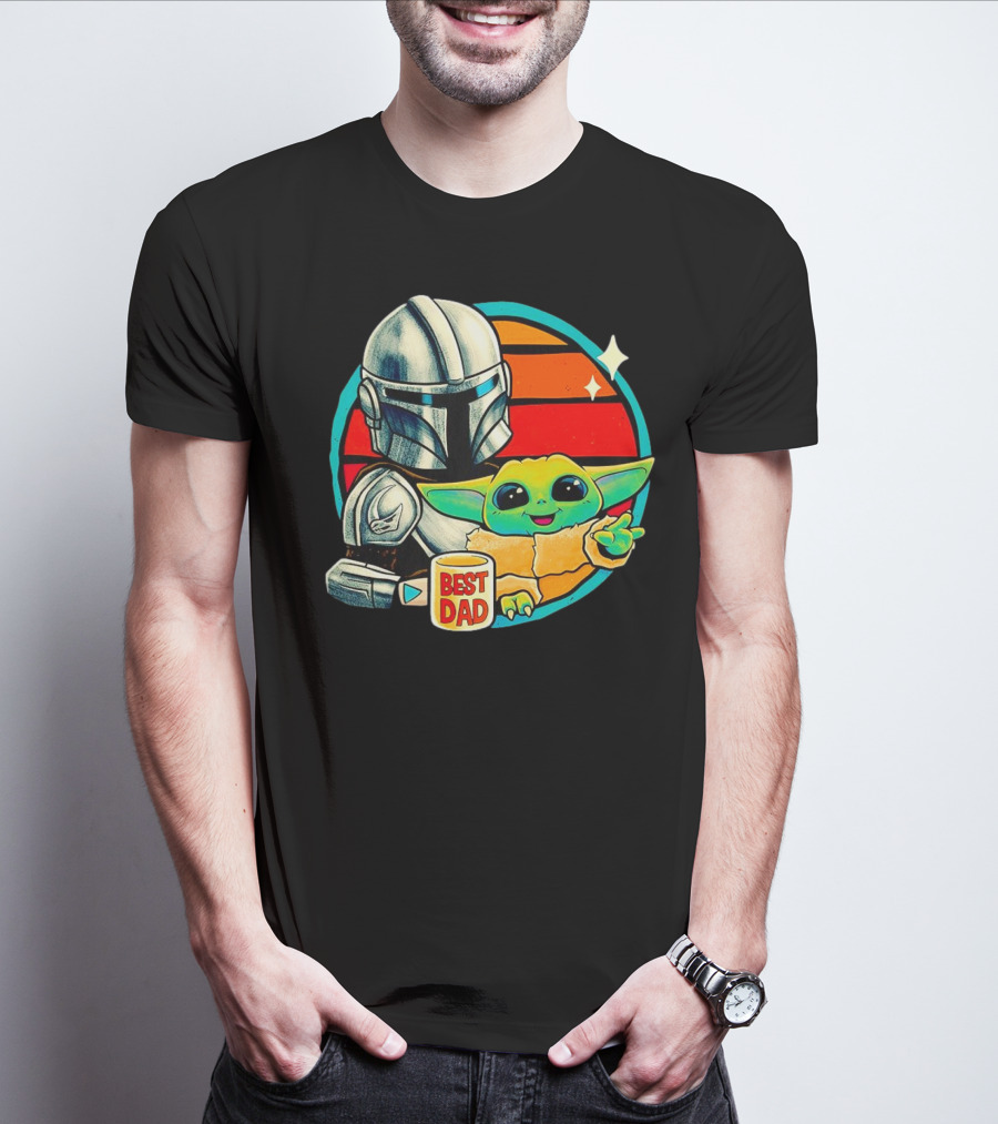 Best Dad Din Djarin With Grogu Vintage Retro Sunset T-Shirt