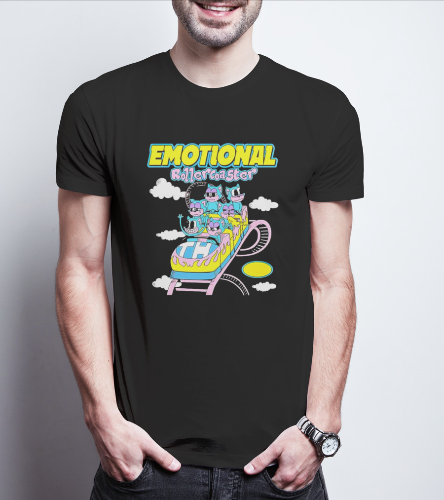 Emotional Rollercoaster Cartoon Characters On Amusement Ride T-Shirt