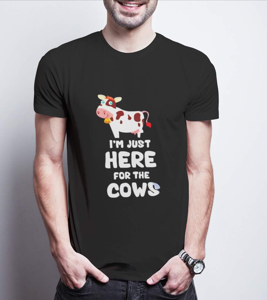 I’m Just Here For The Cows Cartoon Red And White Cow T-Shirt