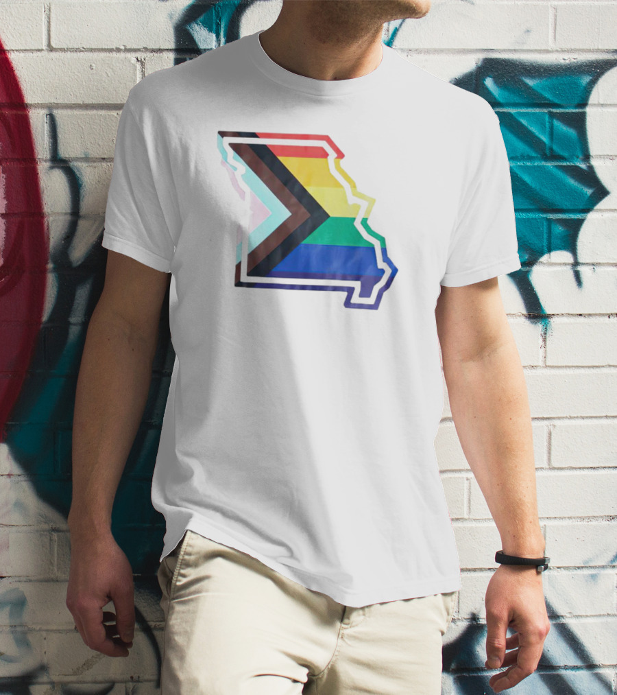 Missouri State Outline With Progress Pride Flag Colors T-Shirt