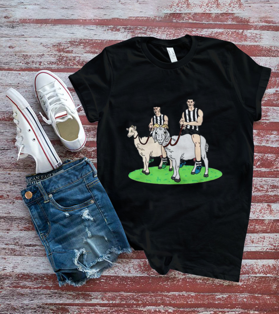 The Goat And The Kid Black And White Striped Jersey Duo On Green Field T-Shirt