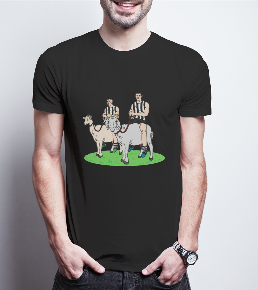 The Goat And The Kid Black And White Striped Jersey Duo On Green Field T-Shirt