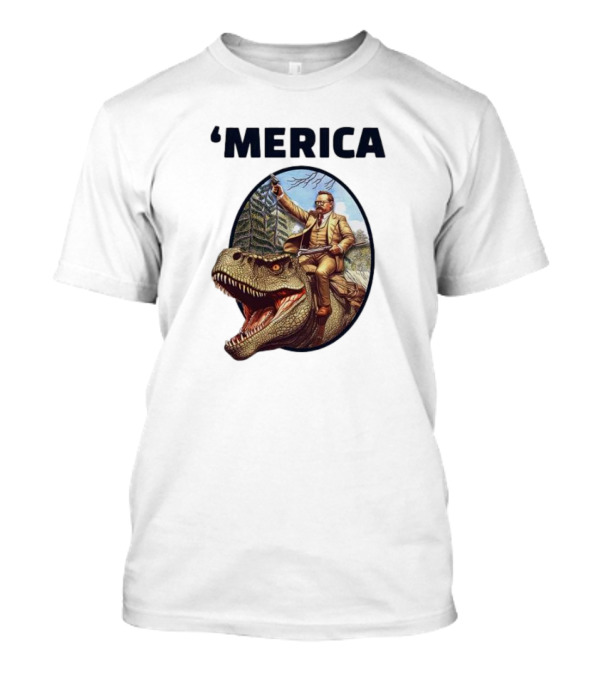 ‘Merica Patriotic Explorer Riding Dinosaur T-Shirt