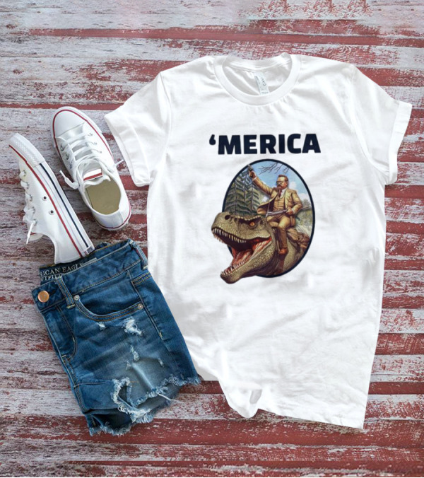 ‘Merica Patriotic Explorer Riding Dinosaur T-Shirt