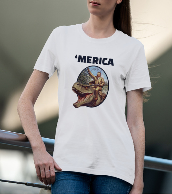 ‘Merica Patriotic Explorer Riding Dinosaur T-Shirt