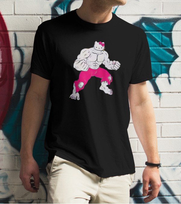 Hello Kitty Hulk Pink Pants Superhero Crossover T-Shirt