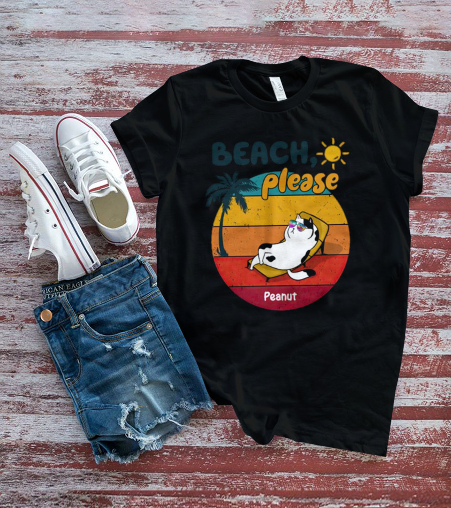 Beach Please Cat Summer Personalized Peanut T-Shirt