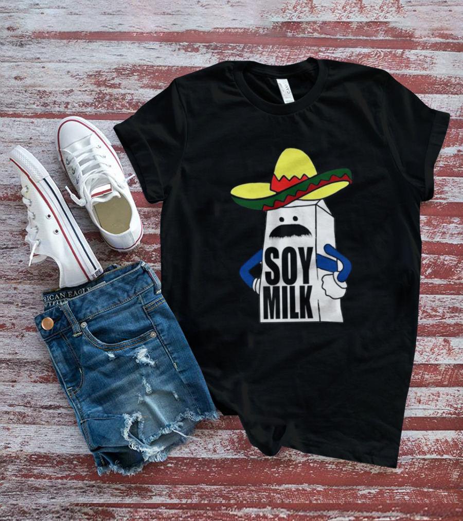 Soy Milk Cartoon With Sombrero And Mustache T-Shirt