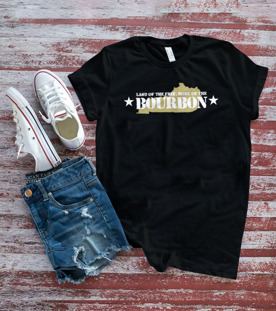 Land Of The Free Home Of The Bourbon Kentucky Map With Stars T-Shirt