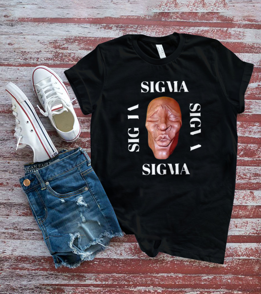 Sigma Face Mask Surrounded By Rotated Sigma Text T-Shirt