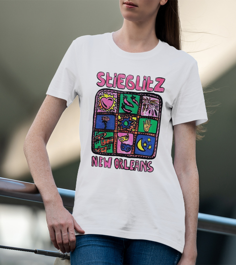 Stieglitz New Orleans Heart Jazz Mask Stars Moon Hand Flower Mardi Gras T-Shirt